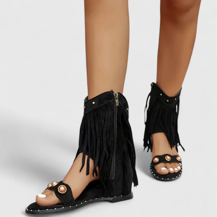 Heeled Sandals with Side Zip and Cushioned Footbed