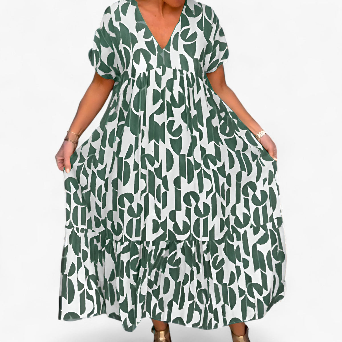 Vestido ligero con cuello de pico en un tejido de verano transpirable