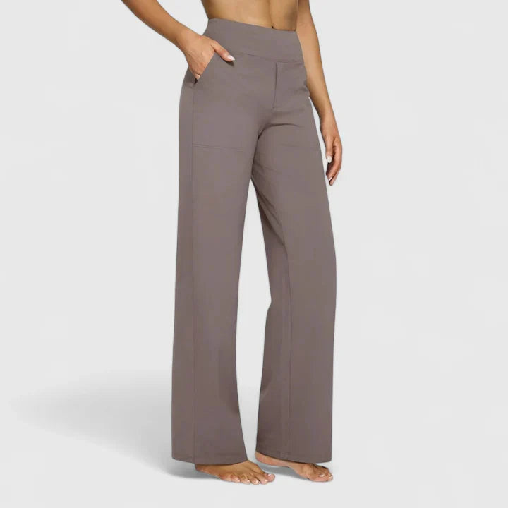 Straight Leg Trousers with Elasticated Waist and Pockets