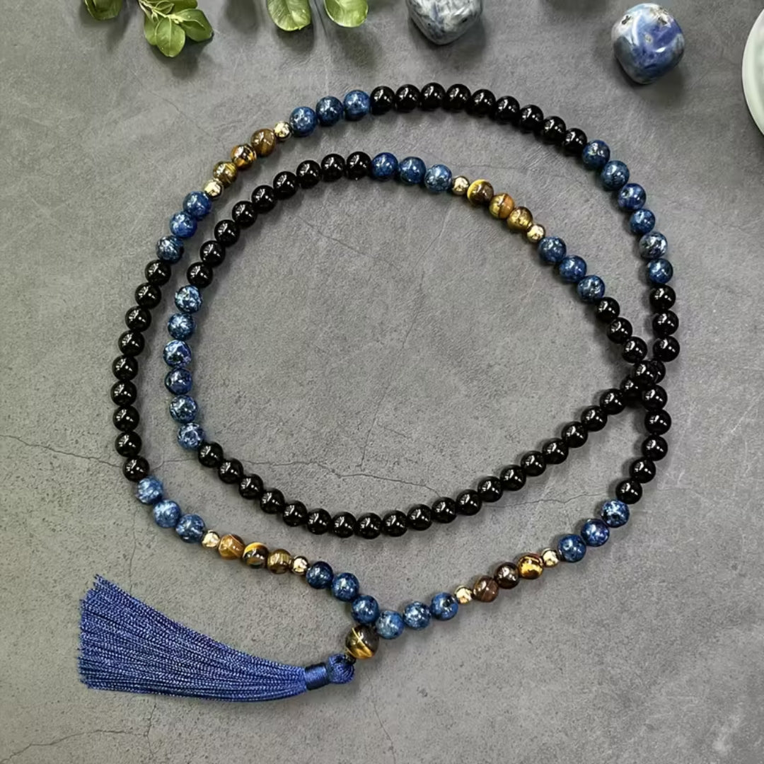Dark Stone Tassel Pendant Necklace with Bohemian Style