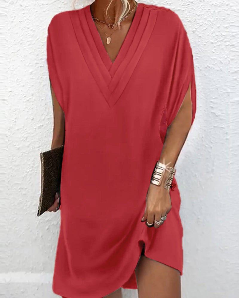 Solid Colour Maxi Dress with Slit Sleeve Detail
