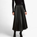 Pleated Eco-Leather Skirt with Elastic Waist for Day to Night