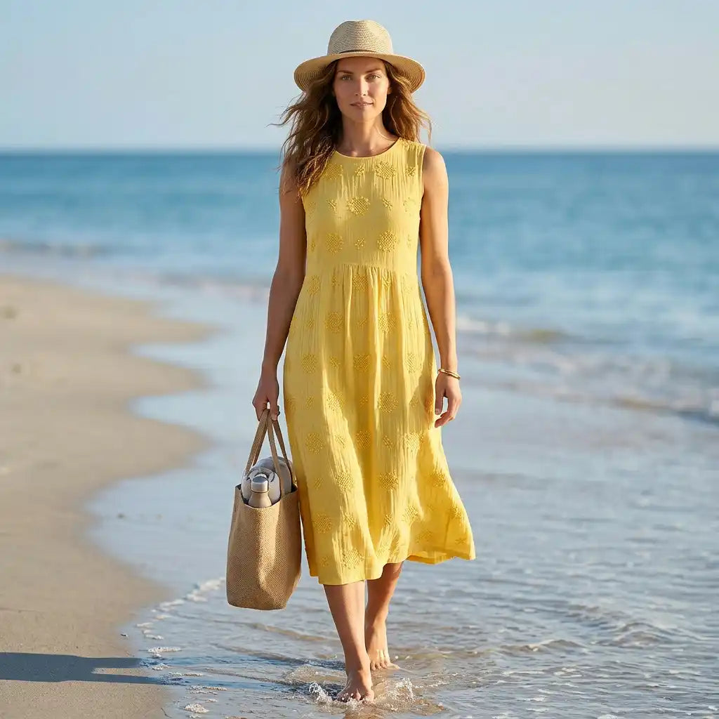 Vestido oversize sin mangas con delicados bordados