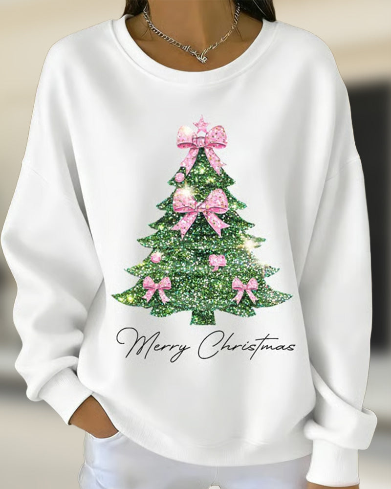 Sweatshirt med rund halsringning och festligt tryck