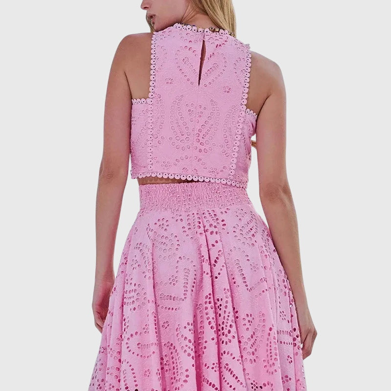 Two Piece Set with Sleeveless Crop Top and Long Skirt