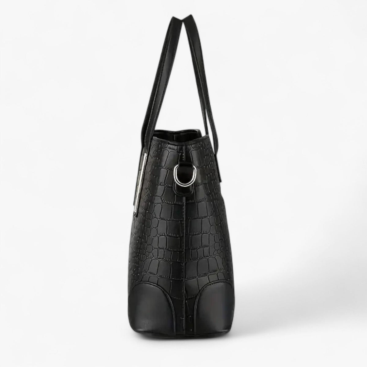 Vegan Leather Handbag with a Woven Texture and Metal Handles