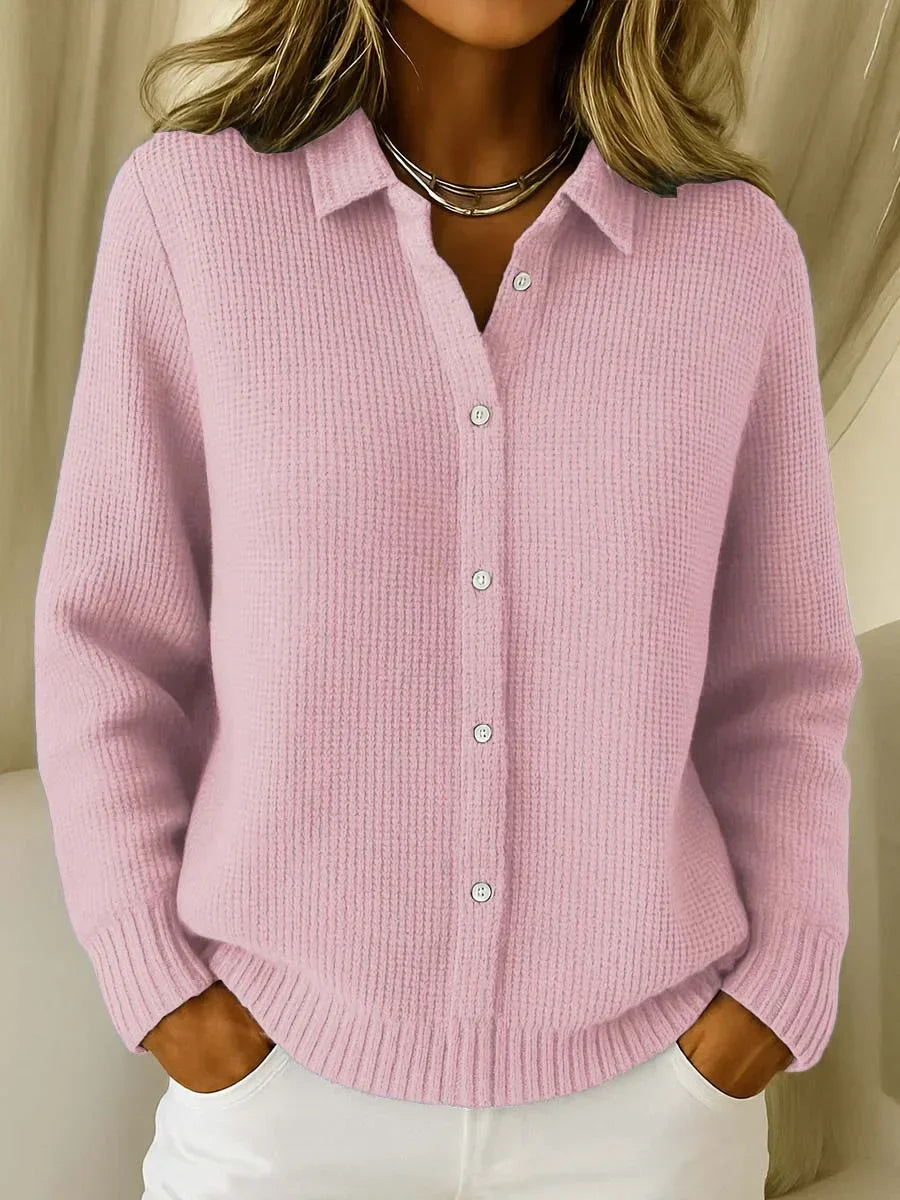 Textured Knit Cardigan with Collar and Button Front