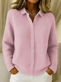 Textured Knit Cardigan with Collar and Button Front