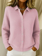 Textured Knit Cardigan with Collar and Button Front