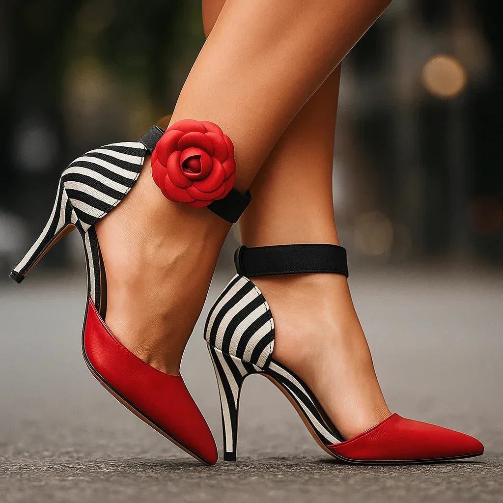 Pointed Toe Heels with Floral and Leopard Detail