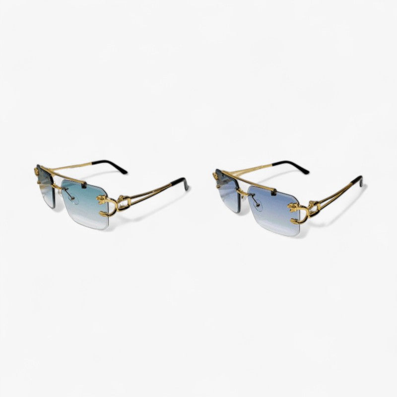 Rimless Square Sunglasses with a Gold-Tone Tiger Head Detail