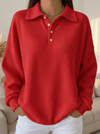 Polo Knit Jumper with Button Collar and Long Sleeves