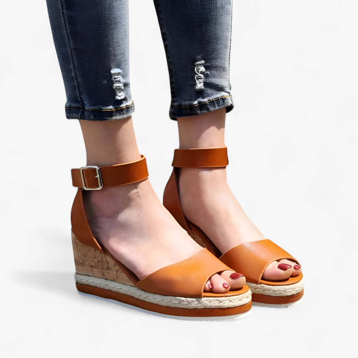 Wedge Platform Sandals with an Adjustable Ankle Strap