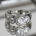 Vintage-Style Triple Glass Stone Ring in Silver Colour