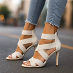 Open Toe Heels with Stretch Crossover Straps