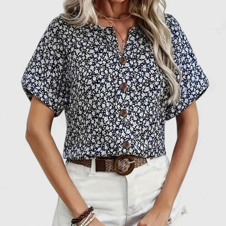 Floral Print Blouse with Button Up Front