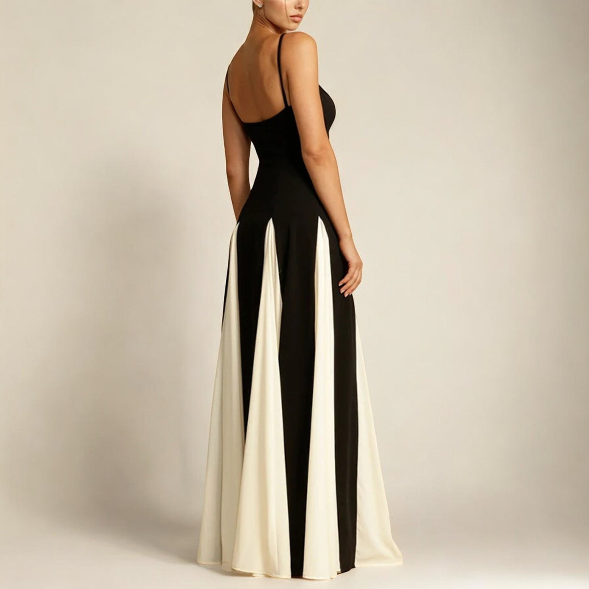 Strapless Maxi Dress with Contrast Stripe and Adjustable Straps