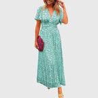 Floral V-Neck Summer Dress with Defined Waist