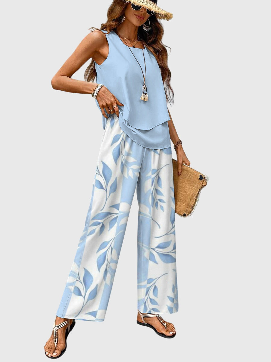 Square Neck Summer Two Piece Set with Relaxed Fit
