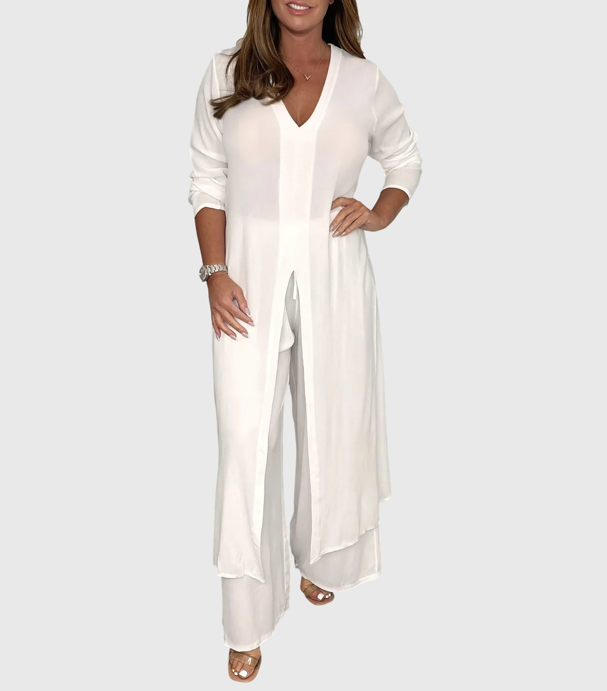 Spring Two Piece Set with Wide Leg Elasticated Trousers