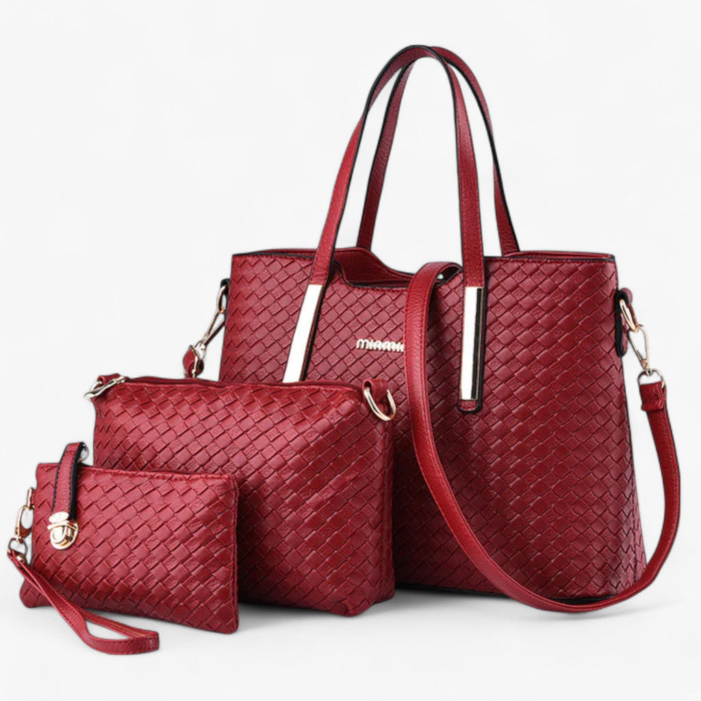 Bolso de piel vegana con textura trenzada y asas metálicas
