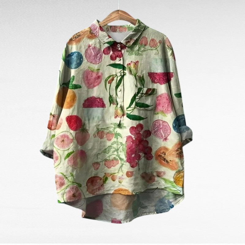 Relaxed Summer Blouse with Soft Sheen and Print