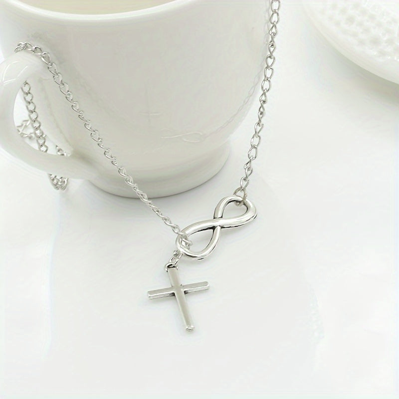 Simple Infinity Cross Short Necklace in Gold Colour
