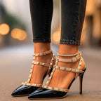 Pointed Toe Stilettos with Studded Adjustable Straps