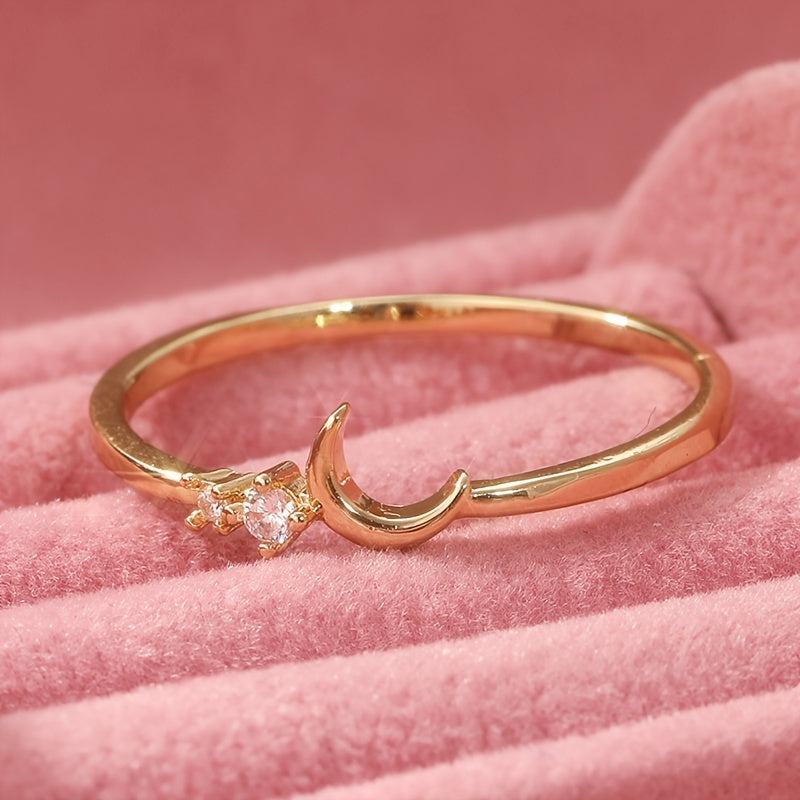 Half Moon Stackable Ring Set with Inlaid Zirconia and Slim Bands