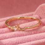 Half Moon Stackable Ring Set with Inlaid Zirconia and Slim Bands