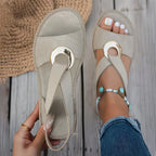 Flat Sandals with Metal Buckle and Cushioned Sole