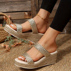 Platform Wedge Sandals with a Slip-Resistant Sole and Single Strap