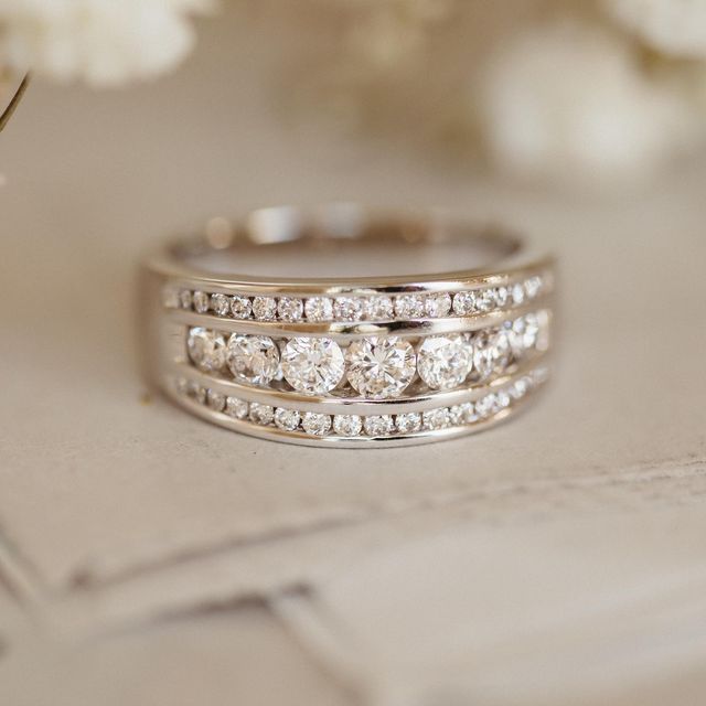 Triple-Row Zirconia Layered Ring with Stacked Look in Silver Colour