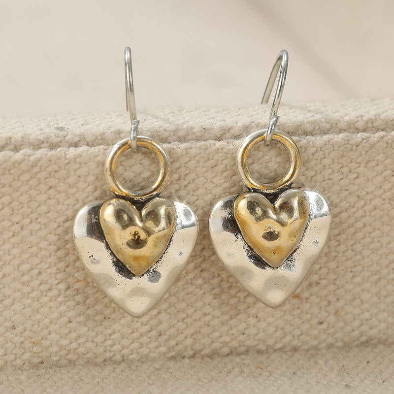Vintage Two-Tone Heart Pendant Earrings with Romantic Look