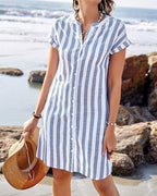 Striped Shirt Dress with Flattering Vertical Lines