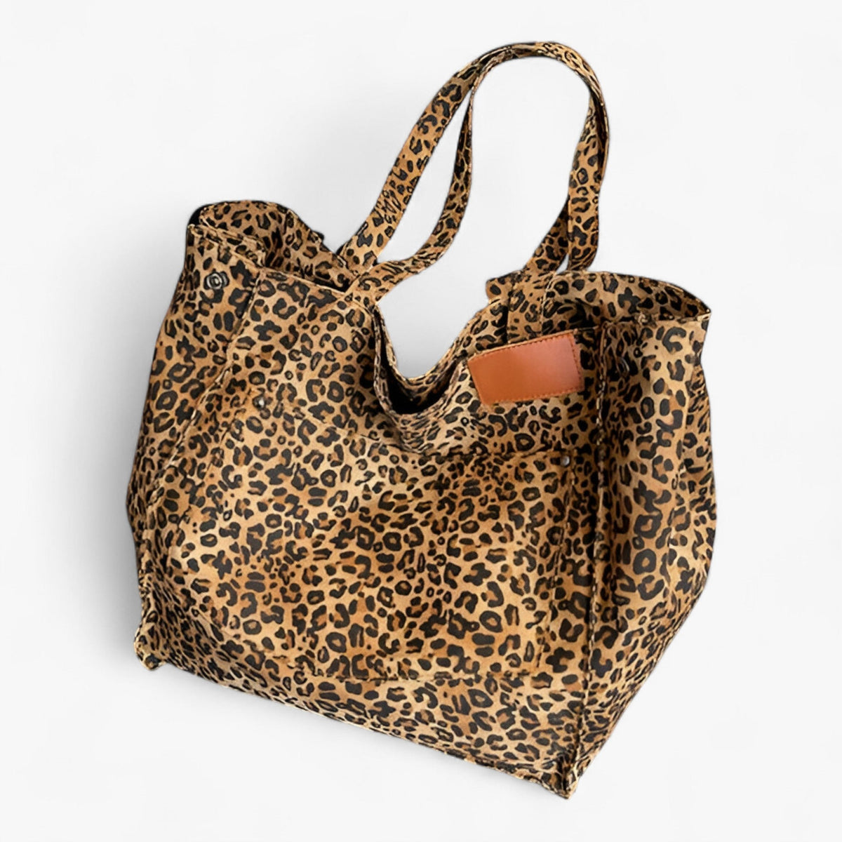 Axelväska med leopardmönster och justerbar rem