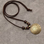 Vintage Zodiac Wooden Bead Pendant Necklace with Natural Texture