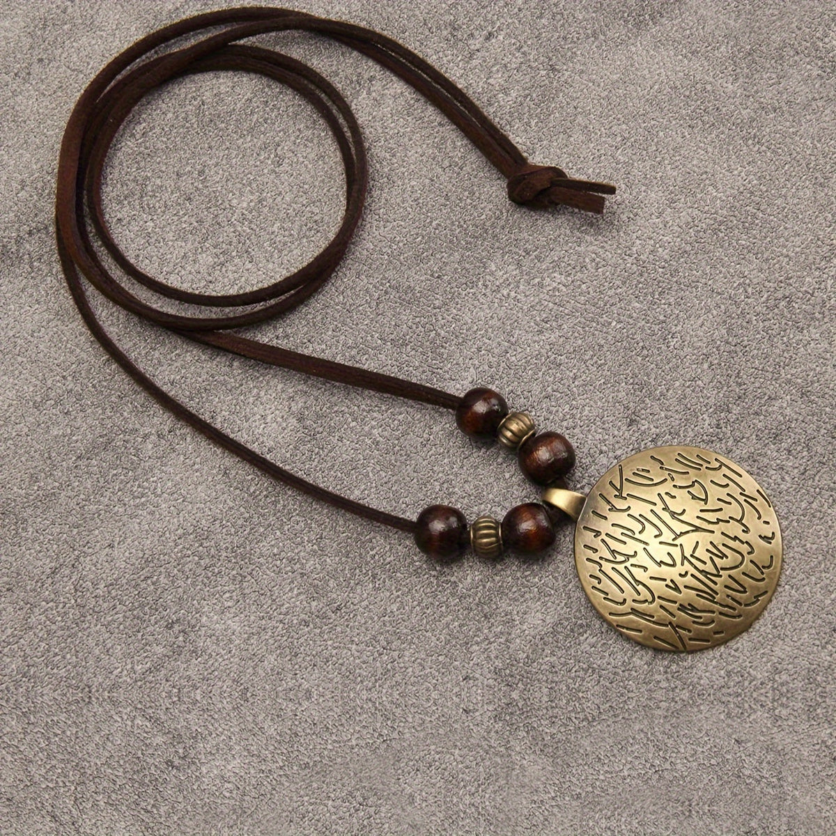 Vintage Zodiac Wooden Bead Pendant Necklace with Natural Texture