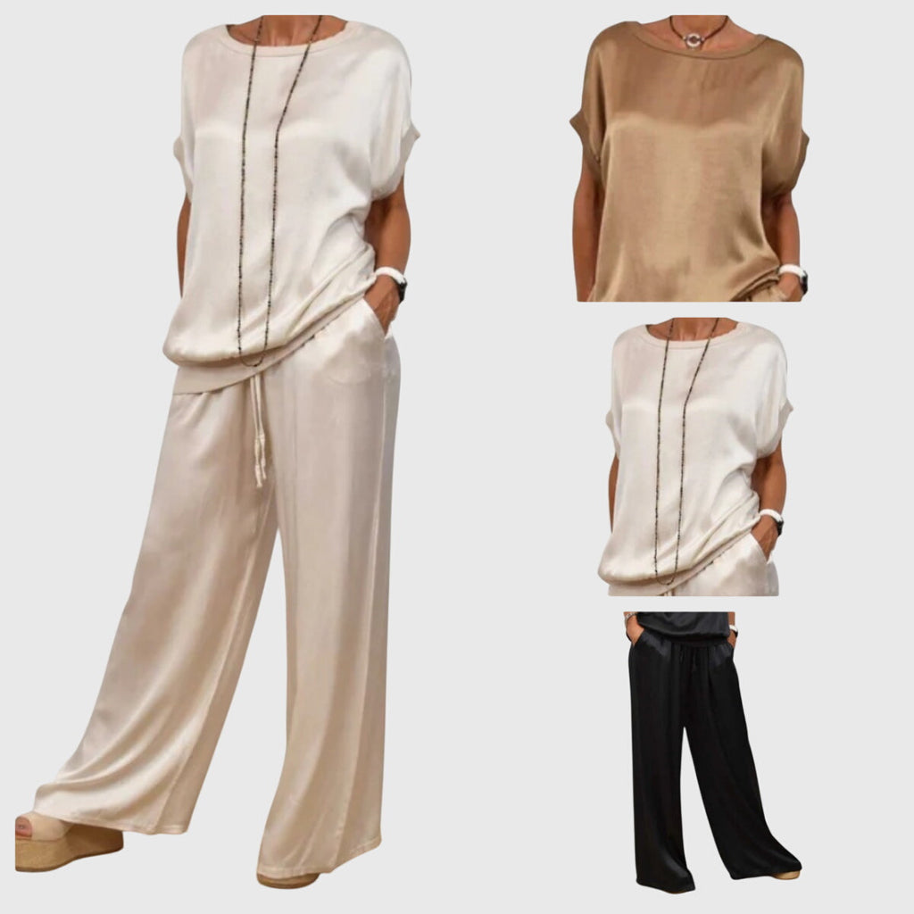 Conjunto de dos piezas refinado con pantalones de pierna ancha