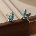 Blue-Green Stone Dragonfly Stud Earrings in Silver Colour