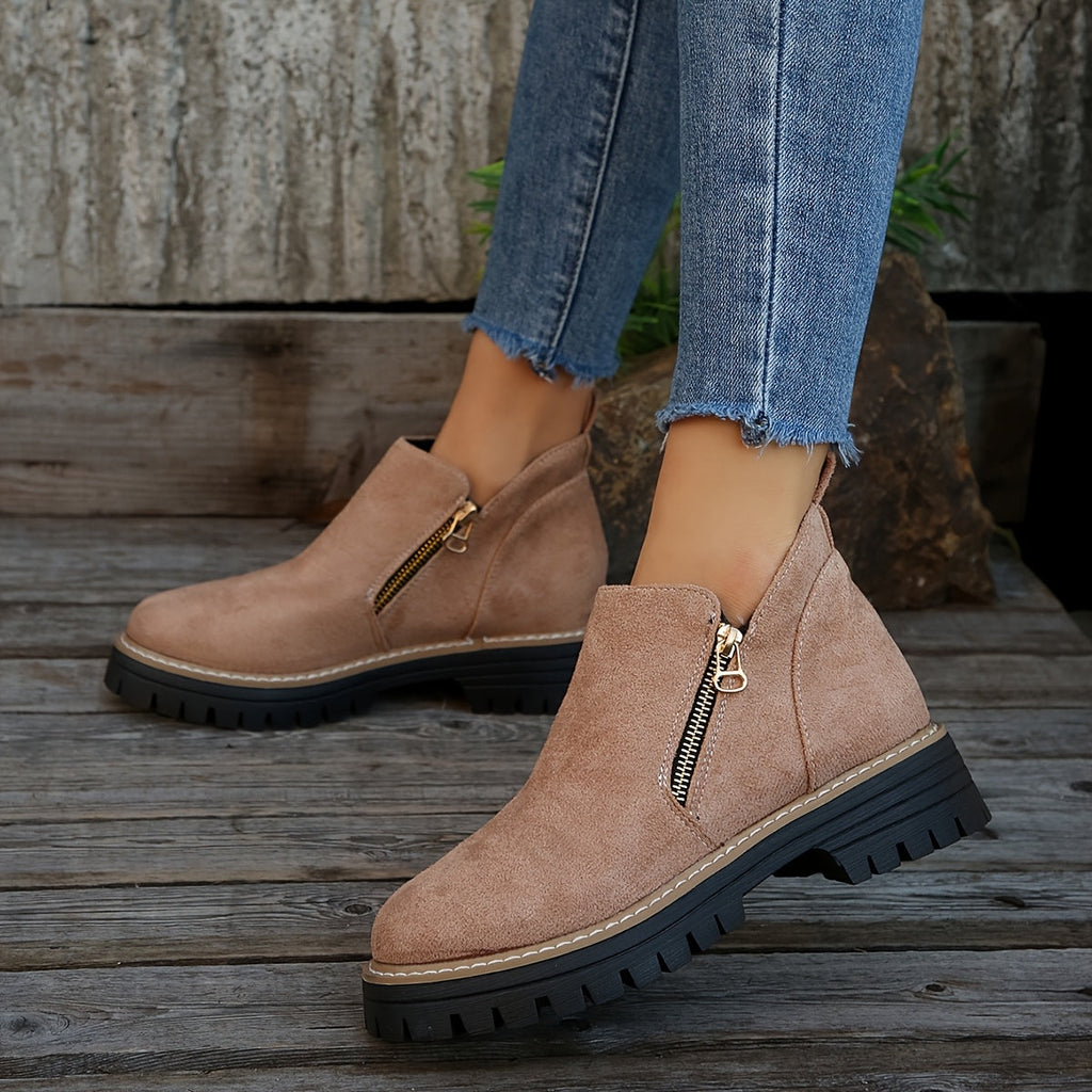 Ankle Boots with Side Zip and Sturdy Outsole