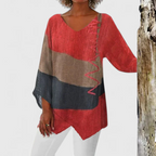 V-Neck Tunic with Brushstroke Print and Asymmetric Hem