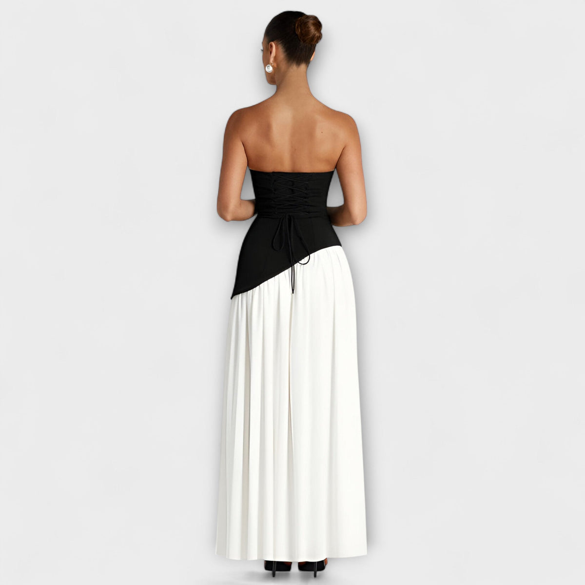 Strapless Maxi Dress with Contrast Bodice and Side Slit