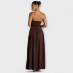 Strapless Maxi Dress with Contrast Bodice and Side Slit