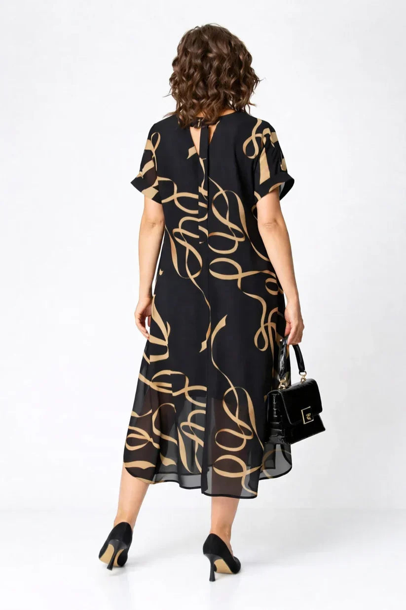 Soft V-Neck Midi Dress with Relaxed Fit