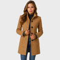 Wool Blend Coat with Stand Collar and Button Closure