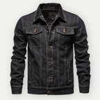 Men's Washed Denim Trucker Jacket with Chest Pockets