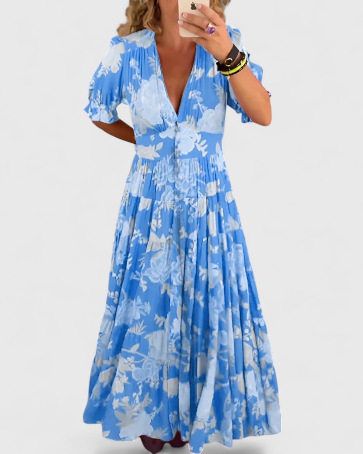 Floral V-Neck Summer Dress with Pockets