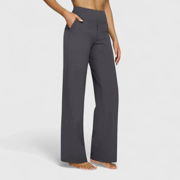 Straight Leg Trousers with Elasticated Waist and Pockets