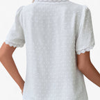 Blusa de algodón de estilo vintage con ribete de encaje y mangas abullonadas